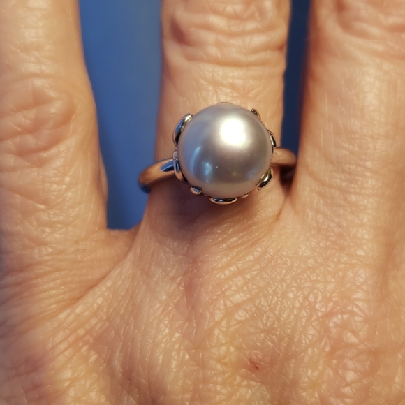 Sterling 925 Silver and grey freshwater pearl ring - Picture 2 of 8
